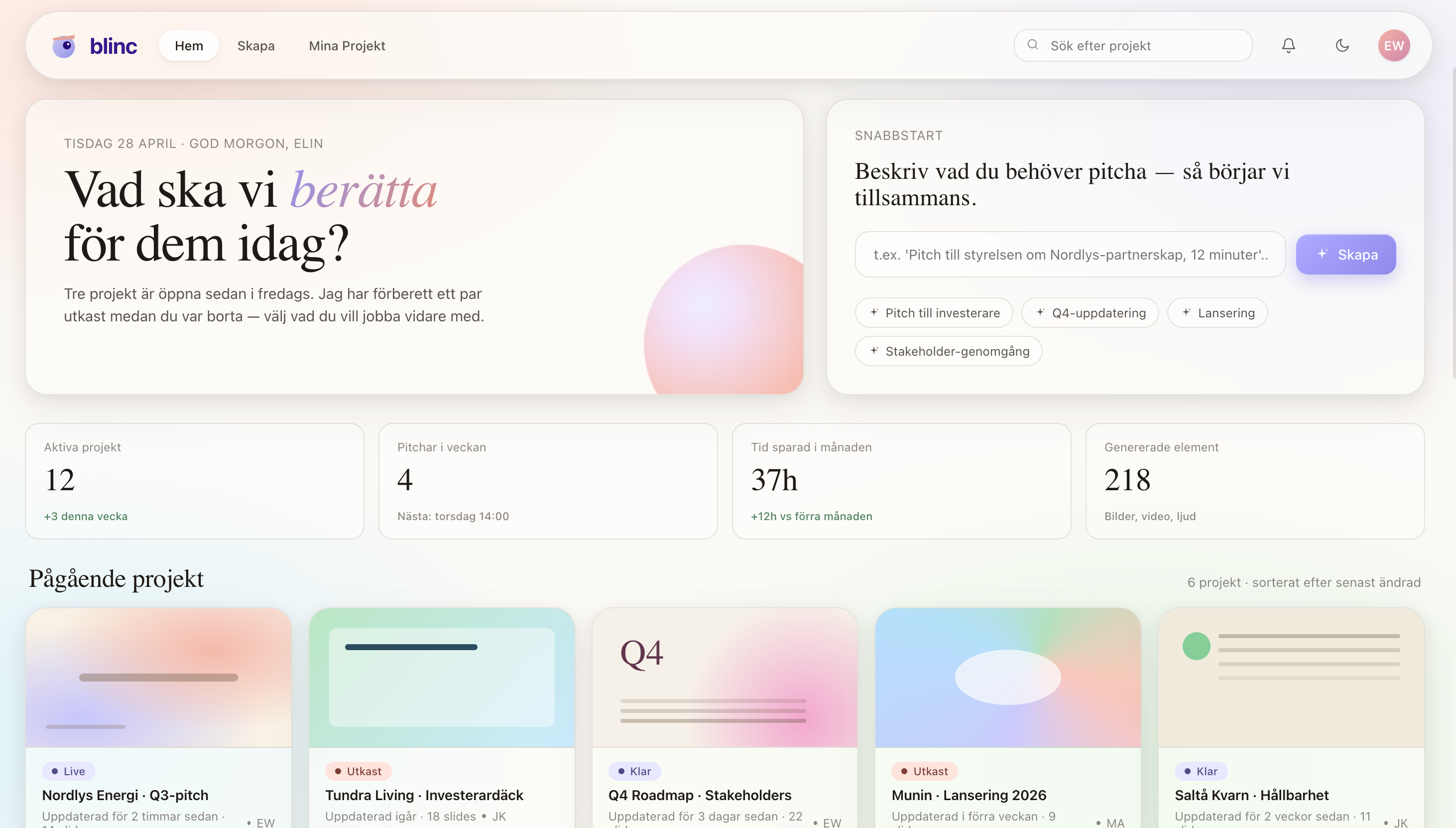 Blinc dashboard view