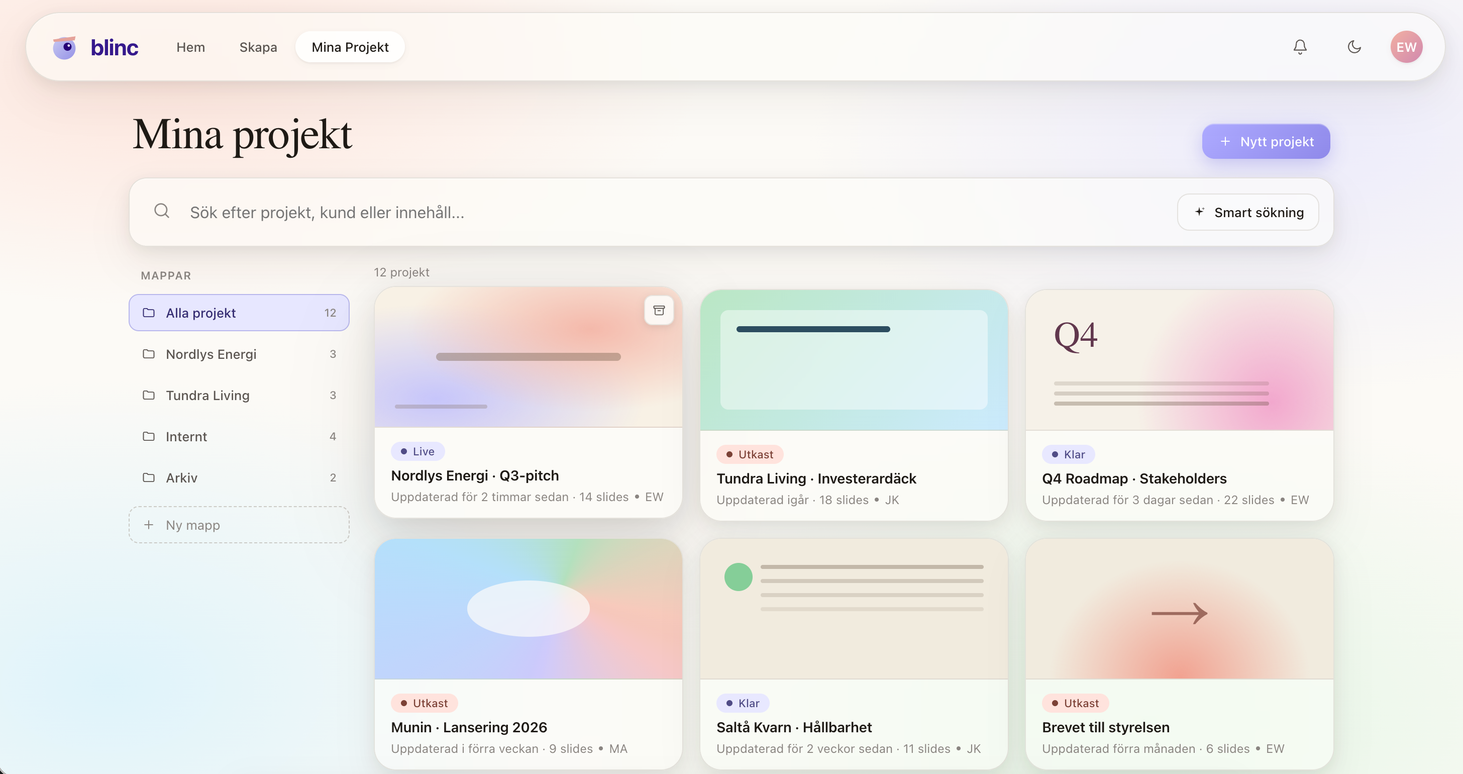 Blinc my projects view